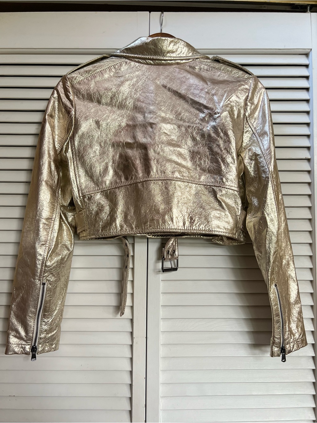 Alyson Eastman Moto Lamb Leather Jacket Gold Metallic Size S Made In Italy Euc — image 3 of 8
